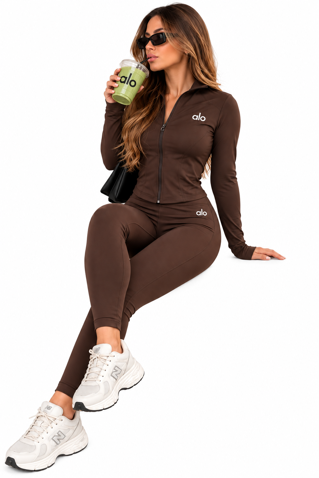 Conjunto deportivo chocolate chaqueta y calzado dupe ALO